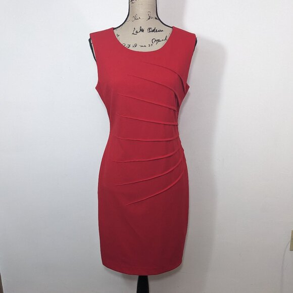 Calvin Klein Dresses & Skirts - Calvin Klein Women’s Sz 6 Red Sleeveless Sunburst Sheath Dress Style #CD3X1LC7